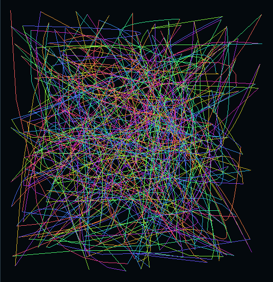256 coloured Bezier curves rendered from actual GPU-allocated vertices